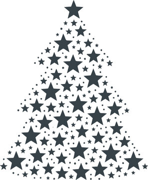Abstract black starry Christmas tree silhouette &ndash; design for holiday greeting cards, festive product packaging, and winter branding. Transparent EPS version.