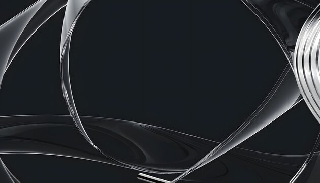 Abstract glossy chrome waves and reflective curves. Futuristic 3D design and digital art concepts needs. Sleek silver metallic ribbons glowing in dark setting