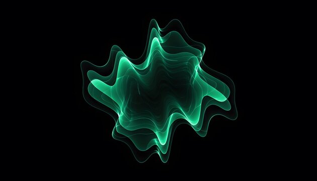 Abstract glowing green energy waves and digital frequency. Futuristic technology and sound wave concept needs. Neon green fluid liquid form floating on black
