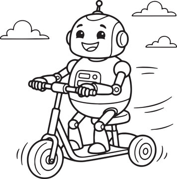 Happy cartoon boy riding bicycle, smiling, sunny day smile