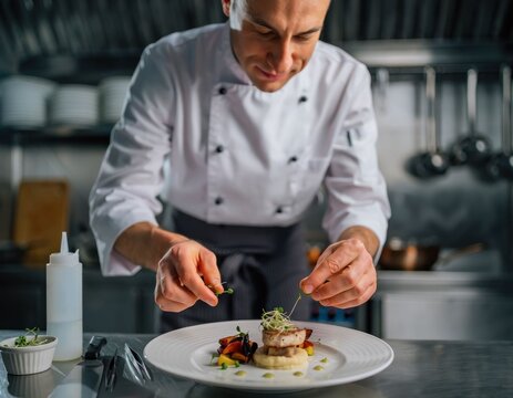 Chef plating food