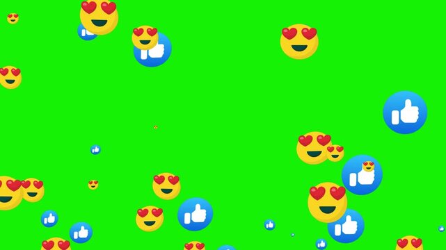 Live streaming animated hearts like and love emoji stream reactions social media thumb icon flying animation footage transparent background