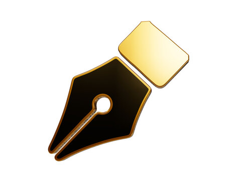 Elegant golden fountain pen nib icon for luxury signature writing content creation and business contract signing.