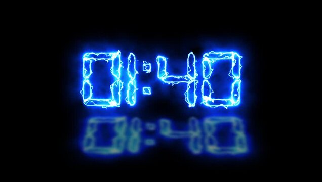 Neon 2 Minute countdown animation on black background. Countdown digital clock animation 2 to 0 second countdown digital clock timer icon on transparent background.