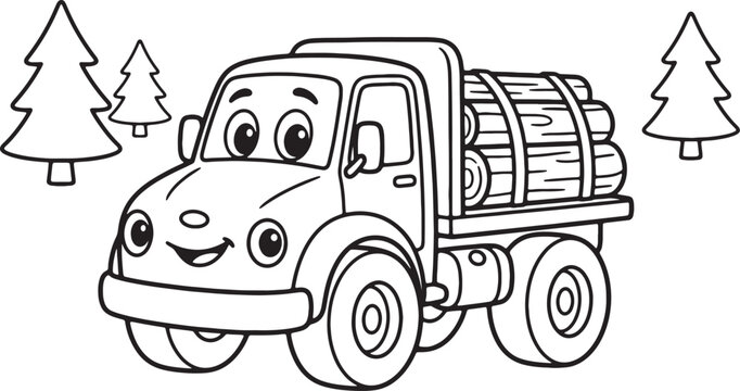 Smiling cartoon delivery van with packages on road signs