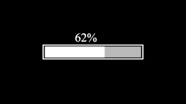 Digital progress loading bar animation, percentage counter from 0 to 100 percent, minimalist tech interface for ui