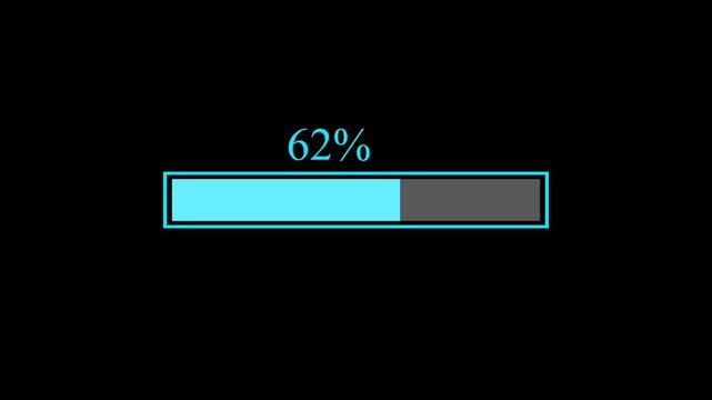 Digital loading bar progress animation with percentage counter and completion status