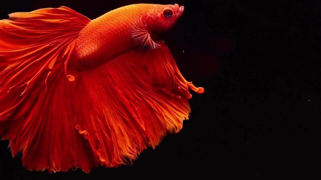 Vibrant Red Betta Fish with Flowing Fins on Black Background
