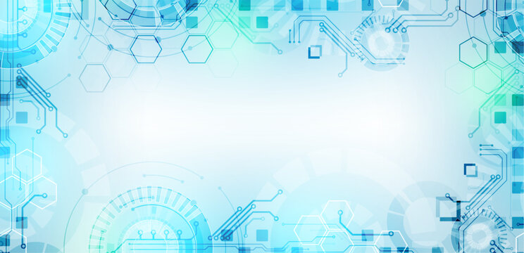 Abstract futuristic technology background with circuit board elements and hexagons. Vector