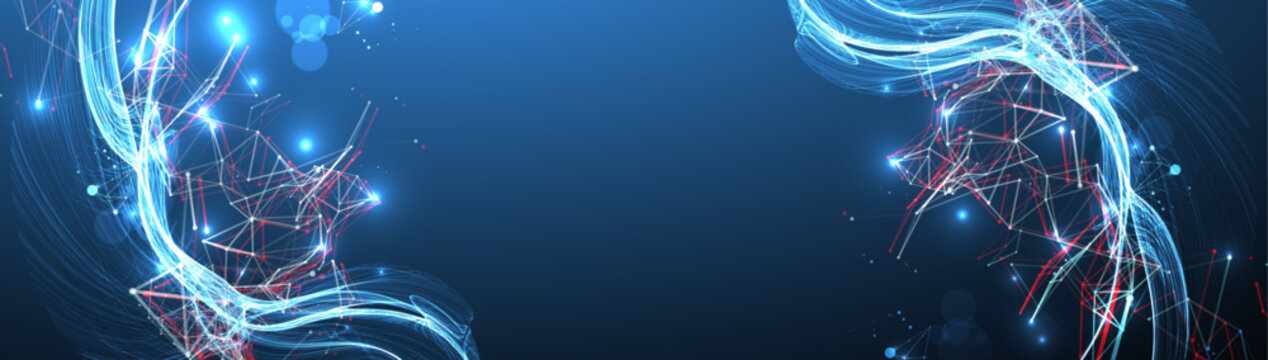Abstract science background with digital plexus waves and particle connections