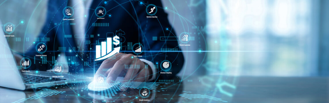 Marketing expert working on laptop using Increase Sales network strategies to capture market leads. Designing outreach campaigns and analyzing buyer behavior to boost revenue and growth goals.