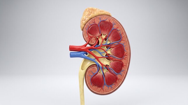 Cross section anatomical model of the human kidney with adrenal gland