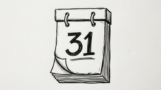 Hand-drawn illustration of a tear-off calendar showing the 31st day of the month, black ink sketch on white background.