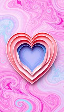 Layered heart design with swirling patterns in pastel hues, sentimental, layered