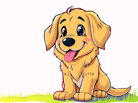 Pawsome illustration of a cartoon golden retriever, happy, goofy
