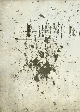 Distressed peeling paint texture background with dark green spots on iron wall