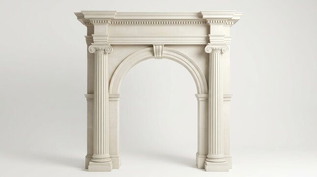 Elegant Classical Stone Archway with Ionic Columns Isolated on White Background for Architectural Design and 3D Render