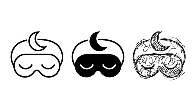 Set of sleep mask icons in line art and sketch style