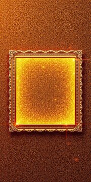 Sparkling gold frame in a perfect square shape, surrounded by intricate glitter details, adds luxury touch to any setting, ||luxury, shine