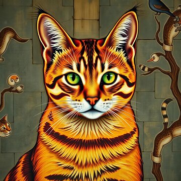 Whispers of forgotten knowledge revealed through ancient cat murals, renaissance, fantasy