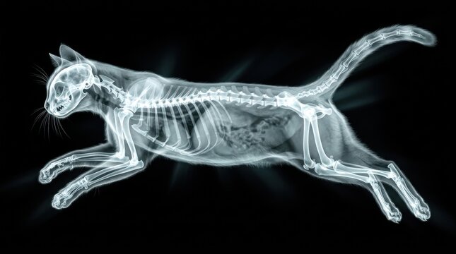 Xray image of a cat jumping in midair