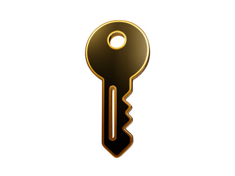 Key icon gold and black glossy 3d design for security access protection logo authentication service ui elements.