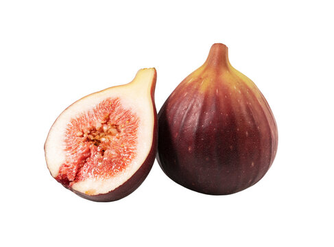 Figs and cut figs on a white background.