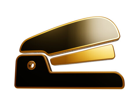 black and gold stapler icon, a realistic 3d rendering for office supplies, stationery, and corporate branding needs.