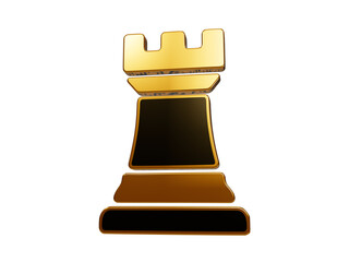 Golden chess rook on transparent background for strategic game concept. © Mdsamim