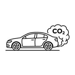 Obraz premium Car emitting CO2 exhaust fumes and carbon pollution icon line style