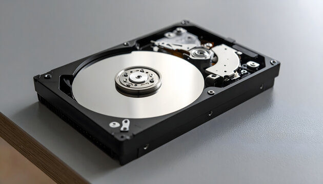 Hard drive with project labels sitting on desk providing organized storage for professional photography generative AI