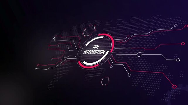 API Integration Connecting Multiple Digital Services on a Futuristic Technology Interface with Data Graphics.