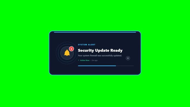 Digital Security Update Ready System Alert Notification Pop Up on Green Screen