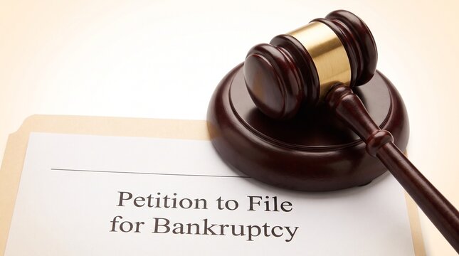 Bankruptcy Petition Document with Wooden Judge Gavel on Desk