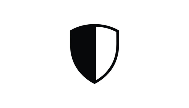 Simple black and white shield icon vertically divided in half representing security and guard concept.