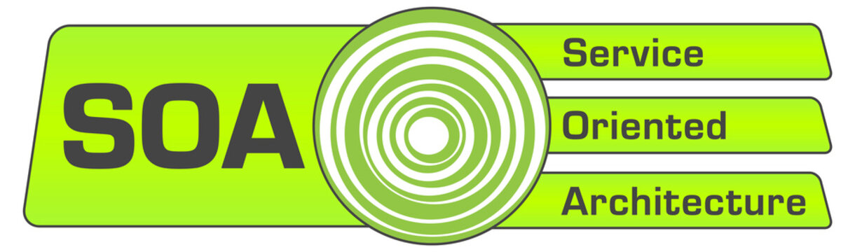 SOA - Service Oriented Architecture Green Rounded Circle Center Box Text Horizontal 