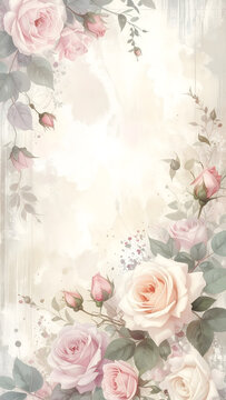 Pale roses bleeding into a distressed cream surface creating a dreamy soft grunge story mood generative AI