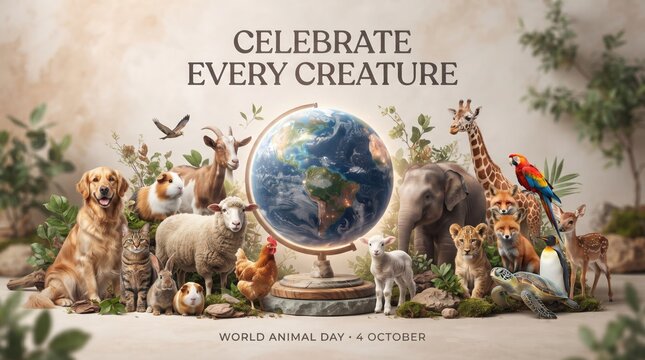 wildlife diversity around earth globe animals nature conservation vector background illustration graphic