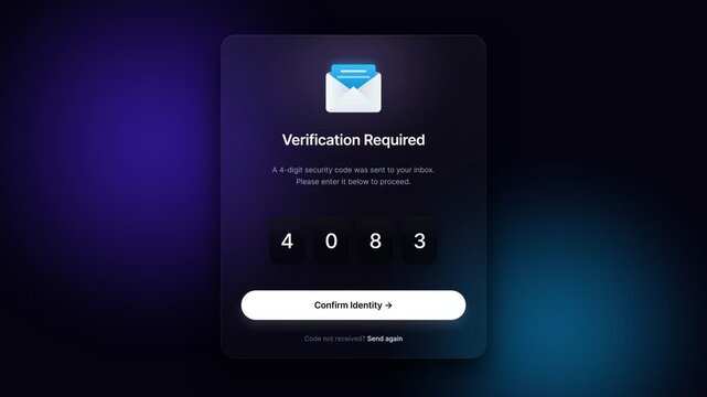 Digital security verification screen requiring user to enter code to confirm identity and access account