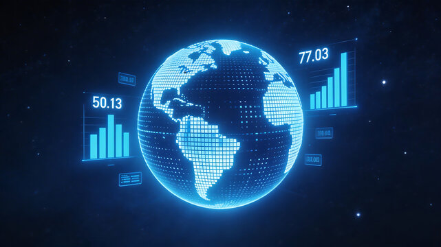 Digital globe with data charts