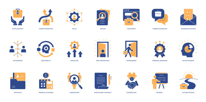 Employment and Outplacement Vector Icon Pack Glyph Flat Design Illustration