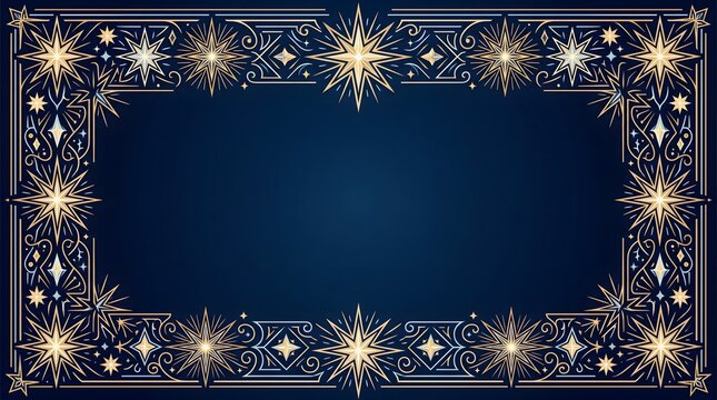 Elegant Gold Star Border Frame on Dark Blue Background.