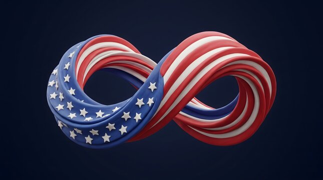 3D American Flag Twisted Infinity Loop Symbol.