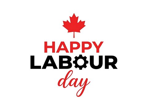Happy labour day typography with maple leaf and gear icon