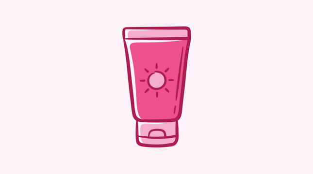 Pink sunscreen tube icon, skincare product for sun protection, vector illustration
