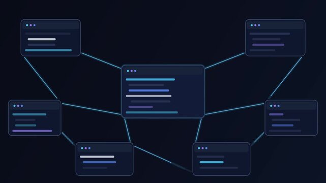 Interconnected Coding Windows and Software Programming Screen Interface Motion Graphics Loop