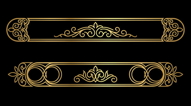 Golden ornamental dividers, elegant decorative elements, luxury design accents, ornate flourishes set isolated on White Background