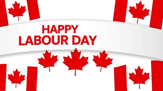 Happy Labour Day Canada Text Animation with Flags