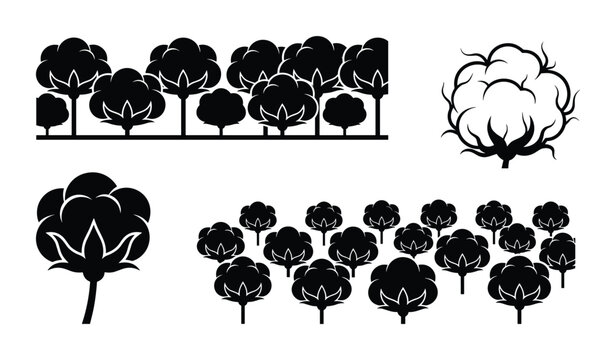 Collection of cotton plant icons for textile manufacturing.