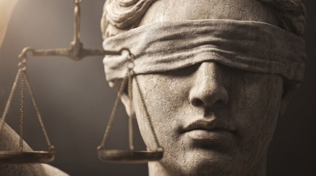 Extreme Close Up of Lady Justice Blindfold Symbolizing Impartiality and Fair Law